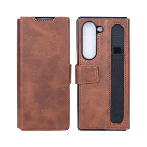 Rixus Wallet Case For Samsung Galaxy Z Fold 5 With Pen Holder Brown