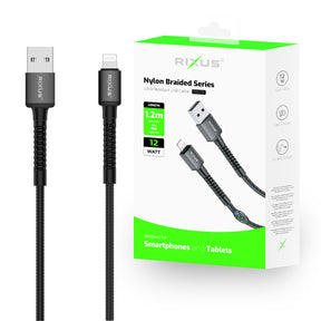 Rixus RXU71A Nylon Braided USB To Lightning Cable 120CM Black