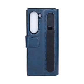 Rixus Wallet Case For Samsung Galaxy Z Fold 5 With Pen Holder Blue