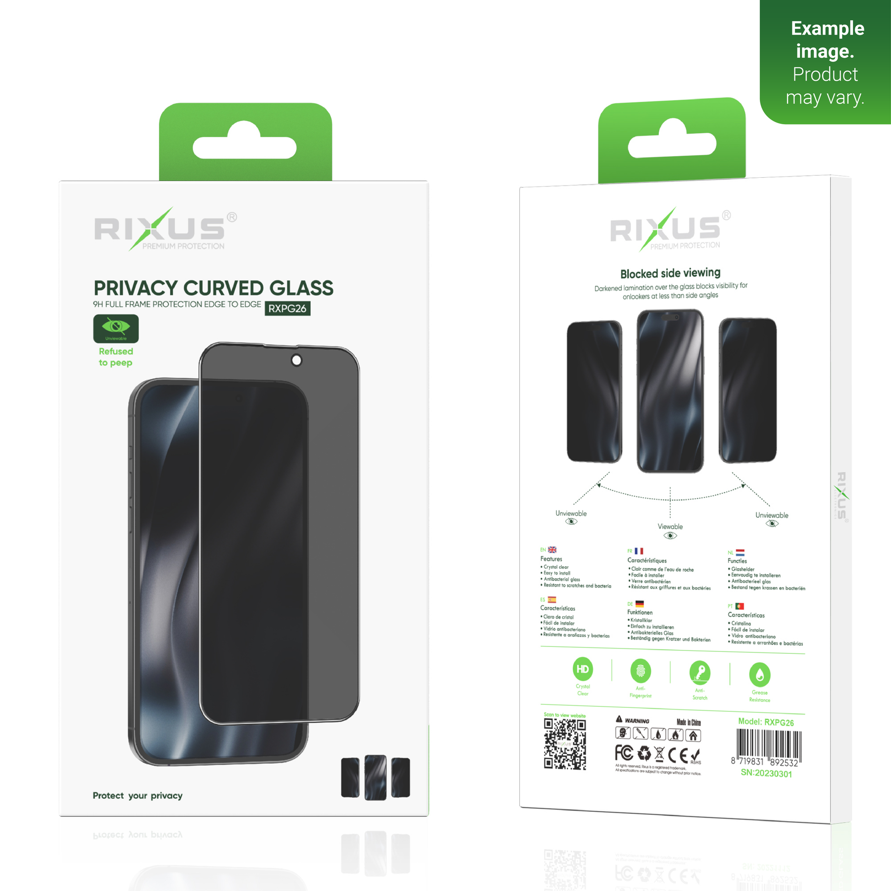 Rixus For iPhone 15 Plus Tempered Glass Privacy