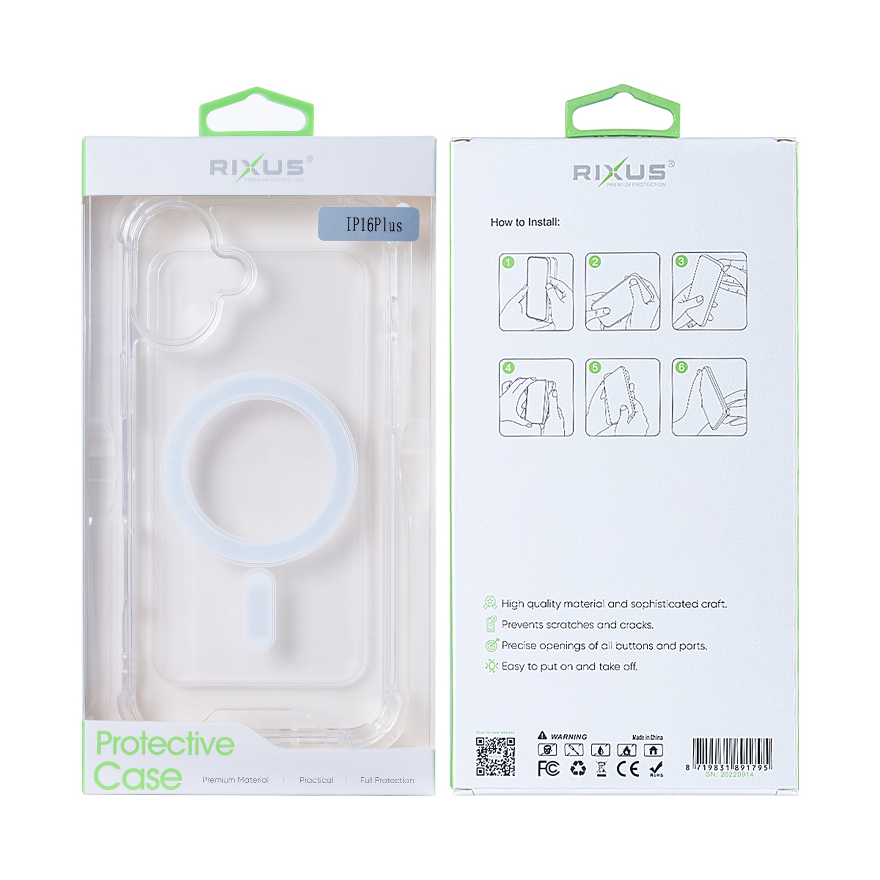 Rixus For iPhone 16 Plus Anti-Burst Case With MagSafe Transparent