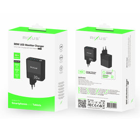 Rixus RX102 PD 30W Gan Charger Black