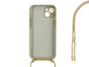 Rixus For iPhone 14 TPU Necklace Cord Cover Gold