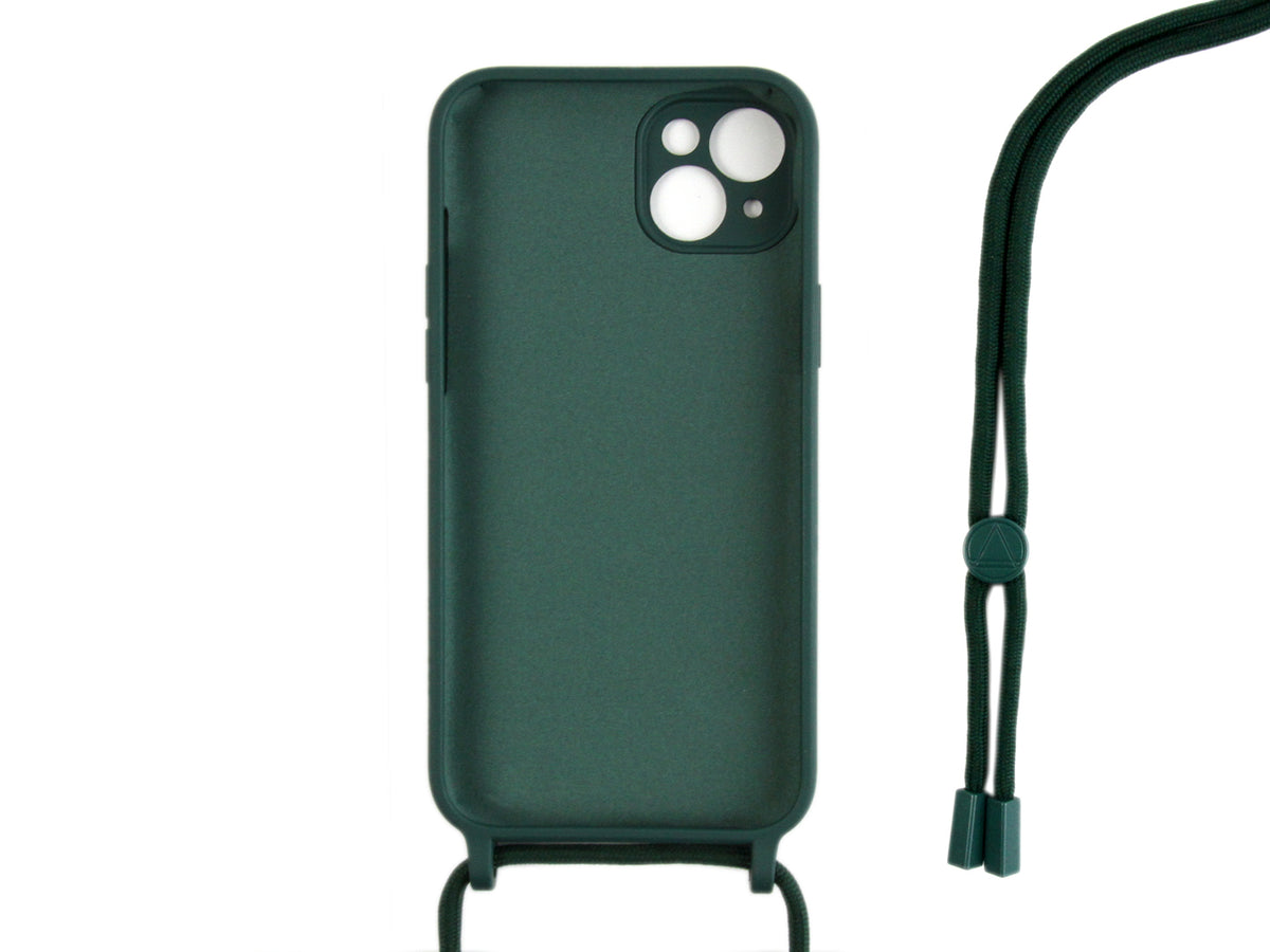 Rixus For iPhone 15 Plus TPU Necklace Cord Cover Dark Green