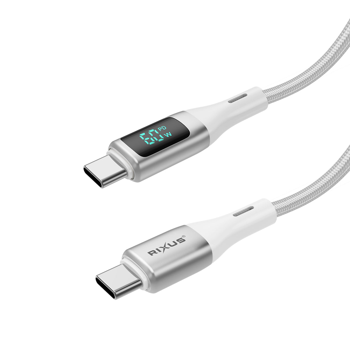 Rixus RXUC29C Braided USB-C To USB-C Cable With LED Display 100CM White