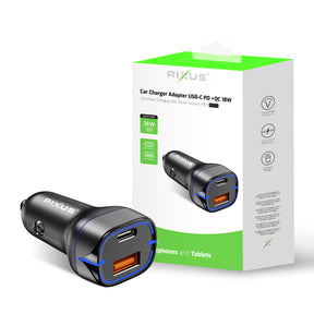 Rixus RXCC13 USB-C PD+QC3.0 Car Charger 18W Black