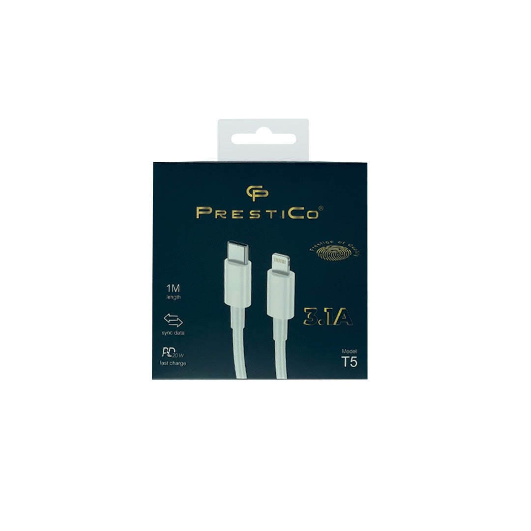 Prestico T5 3.1A USB Cable USB-C To Lightning White 1m