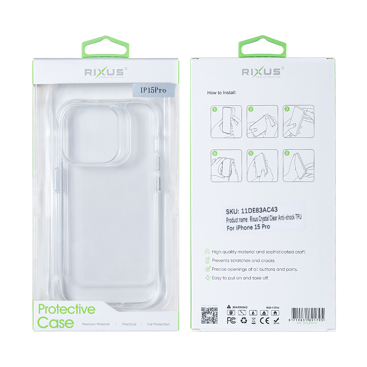 Rixus For iPhone 15 Pro Crystal Clear Anti-shock TPU