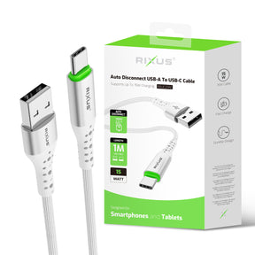 Rixus RXUC21AC Auto Disconnect USB-A To USB-C Cable White