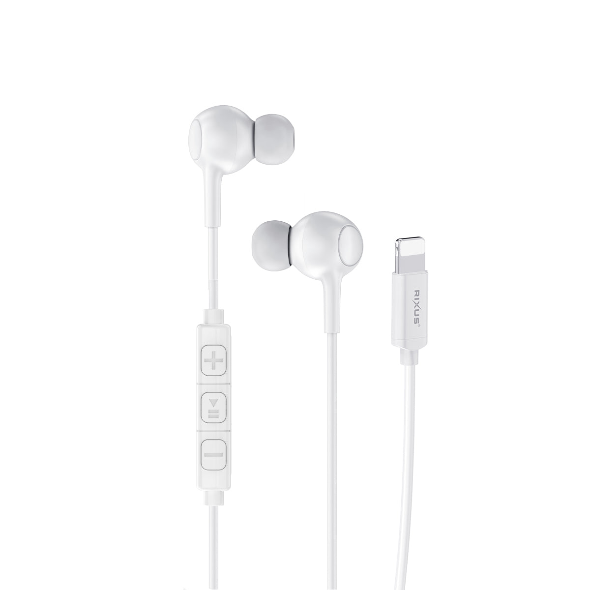 Rixus RXHD56LW Lighting Wired Earbud Type Headphone With Microphone White