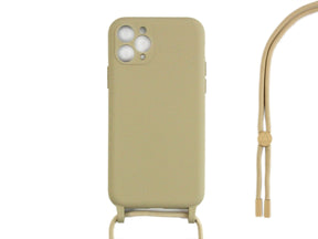 Rixus For iPhone 11 Pro TPU Necklace Cord Cover Gold
