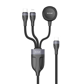 Rixus RXUC31 3 in 1 Watch And Phone Charger Cable 120CM Black