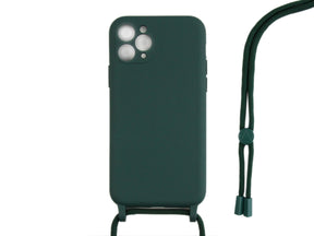 Rixus For iPhone 11 Pro Max TPU Necklace Cord Cover Dark Green