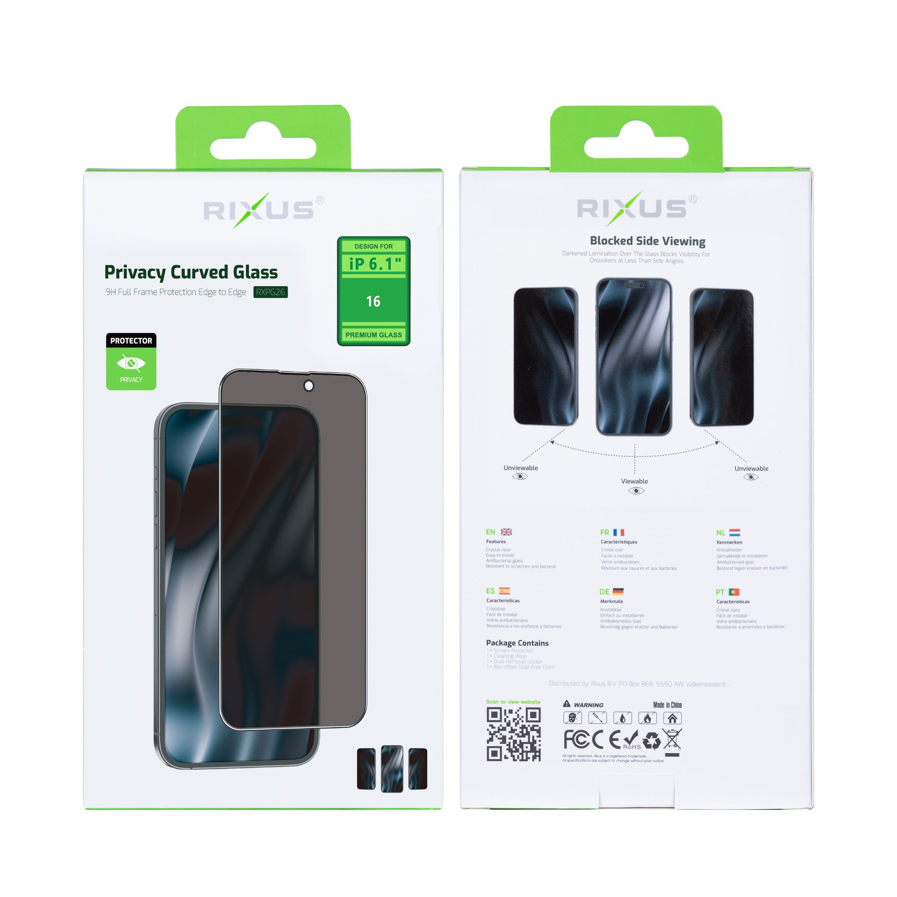 Rixus For iPhone 16 Tempered Glass Privacy