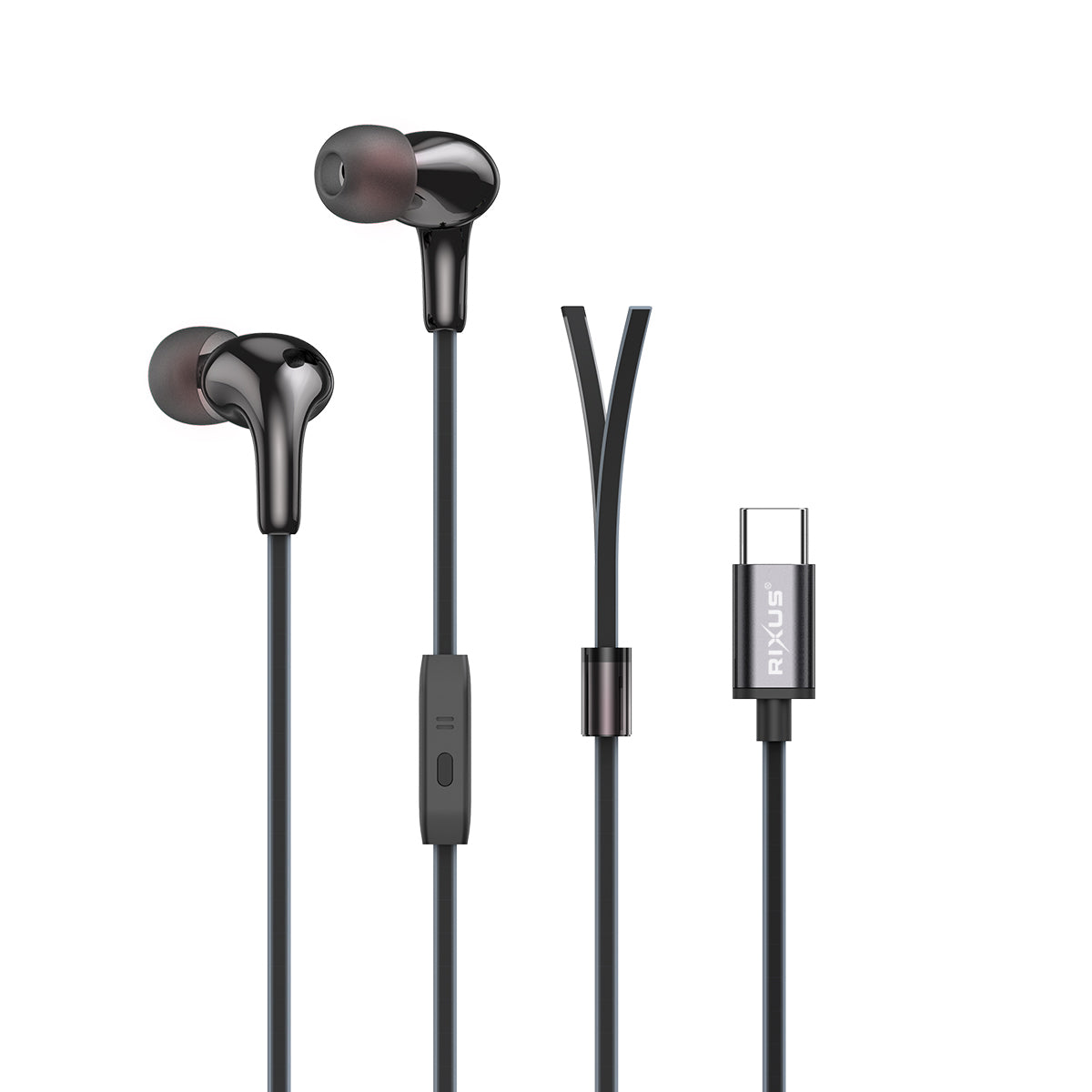 Rixus RXHD27C Stereo In-Ear Type-C Wired Earphone Black