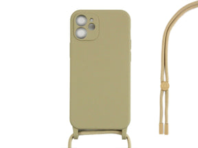 Rixus For iPhone 11 TPU Necklace Cord Cover Gold